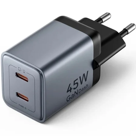 Vention Cargador de Pared GaN FCDH0-EU 2xUSB-C 45W Gris Antracita Vention Cargador de Pared GaN FCDH0-EU 2xUSB-C 45W Gris Antracita